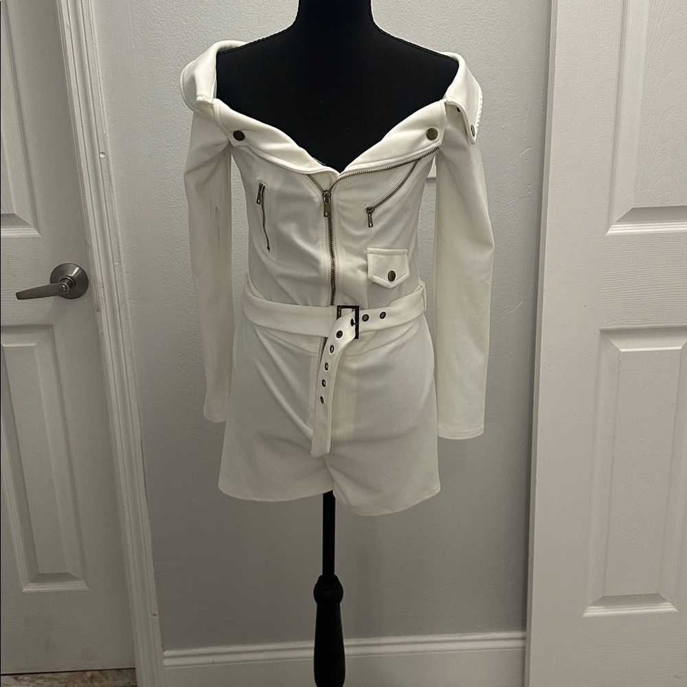 White Jumpsuit with Zipper Details